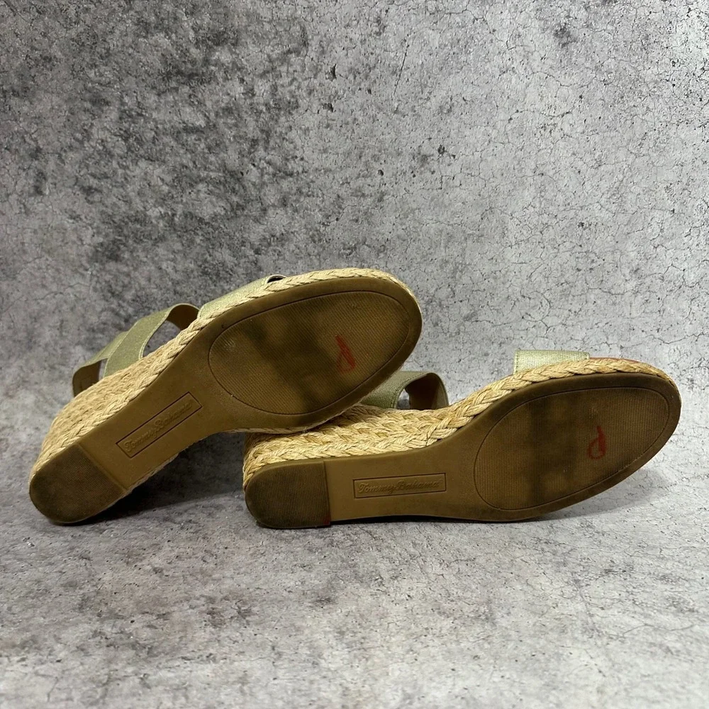 Tommy Bahama Sakura Wedge Sandals Womens 9.5 Champagne Gold Espadrille